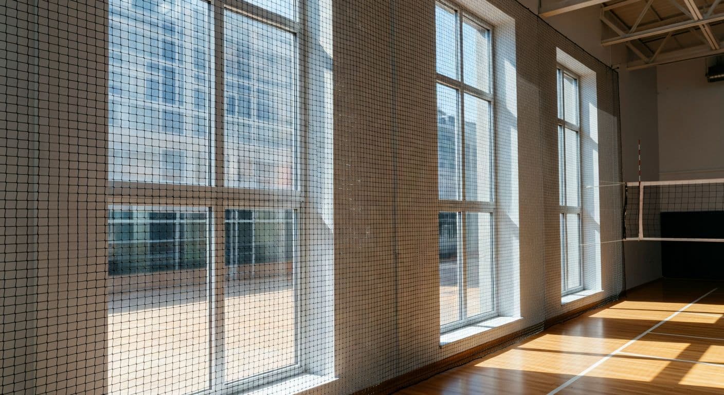 Защитные сетки на окна спортзала: как выбрать ячейку, толщину нити и способ крепления